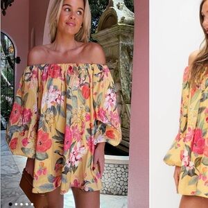 Show Me Your MuMu Yellow Floral Off-Shoulder Dress